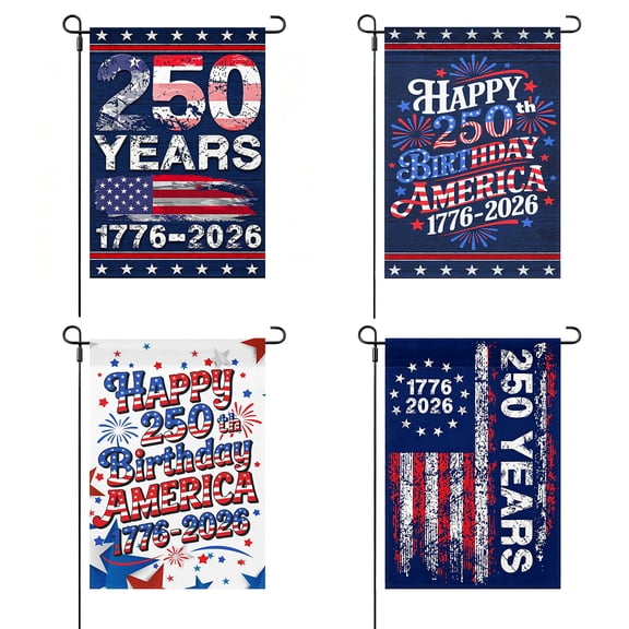 LANDLIT 4 PCS 250 Year America Anniversary Garden Flag 12x18 Inch, 1776-2026 Commemorative USA Flag - Patriotic American Garden Flag for Outside House Yard - 4th of July Decor, 250th Anniversary Gift