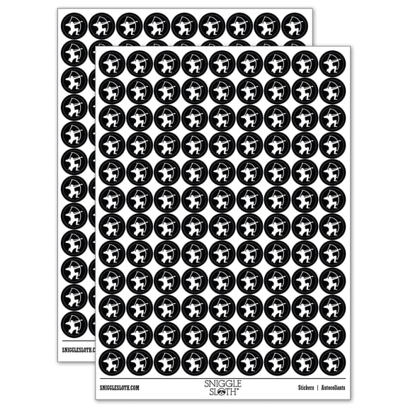 Archer Kneeling with Bow Drawn Archery 200 Round Stickers - Black - Gloss Finish - 0.50" Size