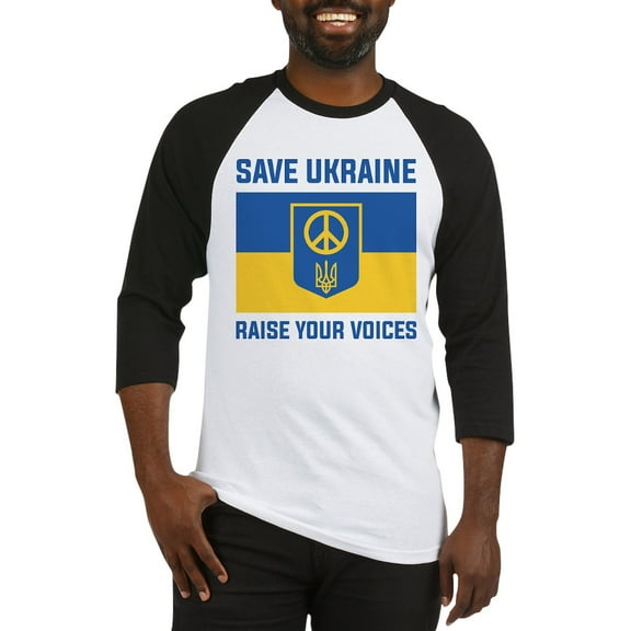 CafePress - Save Ukraine Raise Your Voices Baseball Jersey - Cotton Baseball Jersey, 3/4 Raglan Sleeve Shirt