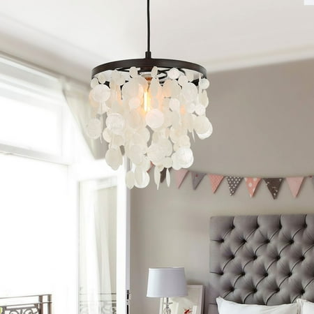 Capiz Pendant - LNC Coastal Mini Pendant Light, 1 Light Round Capiz Shell Chandeliers
