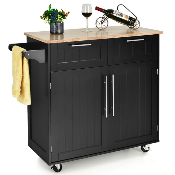 Costway Rolling Kitchen Cart Island Heavy Duty Storage Trolley Cabinet Utility Black