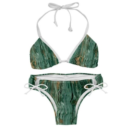 Sexy Women s String Bikini Set Green Art Wood Print Print Two Piece Triangle Bathing Suit Swimsuits
