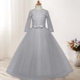 thumbnail image 6 of Miluxas Girls Long Lace Bridesmaid Dress 3/4 Sleeves Floor Length Wedding Party Evening formal Maxi Tulle Ball Gowns Gray 11-12 Years, 6 of 6