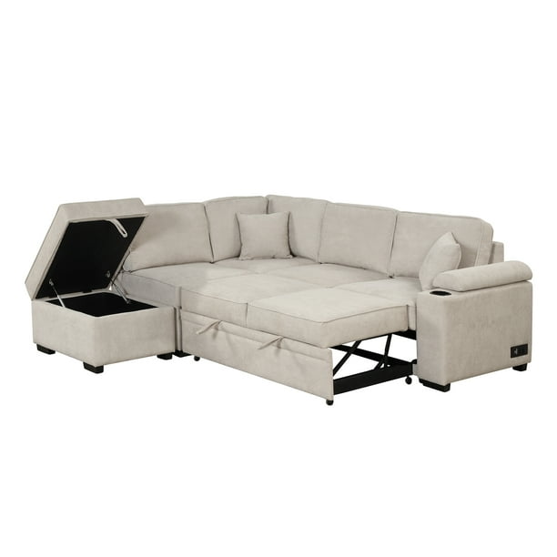 Churanty Sleeper Sectional Sofa Pull Out Bed Upholstery Reversible