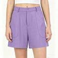 thumbnail image 3 of Pounoo Bermuda Shorts for Women High Waisted Pleated Front Button Detail Pocket Detail Loose Fit Bottoms Daily Slacks, 3 of 7