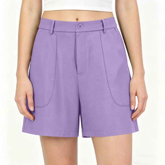 hoksml Women's Chino Shorts - Mid Rise Button Closure with Large Pockets, Casual Everyday Shorts
