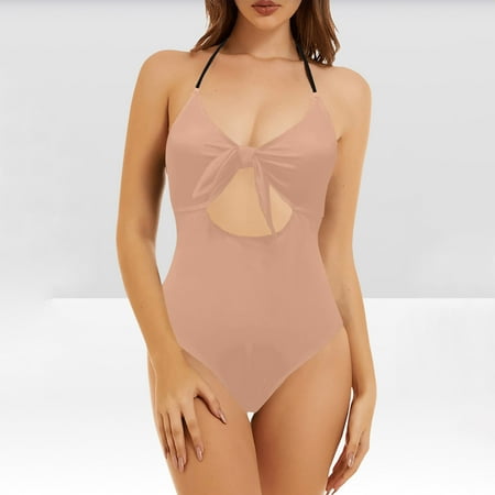 POROPL One Piece Swimsuit Women Bikini Halter Top Swim Thin Cutout Print Swim Size S-2XL