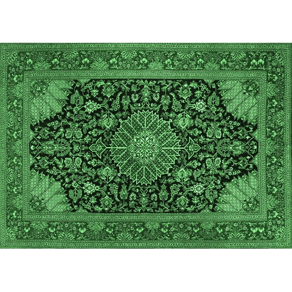 Ahgly Company Indoor Rectangle Medallion Emerald Green Traditional Area Rugs, 7' x 10'