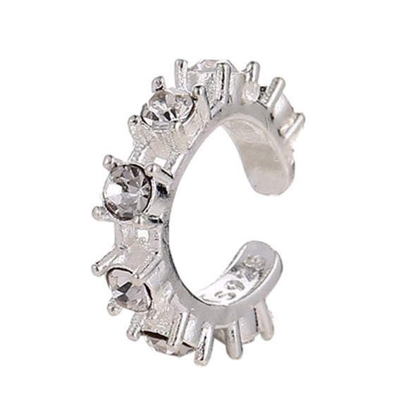 Grandest Birch 1Pc Women Rhinestone Ear Clip on Cuff Earrings Non-Piercing Jewelry Alloy, Rhinestone Silver