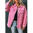 thumbnail image 4 of ABPHQTO Chaqueta vaquera rosa desgastada con bolsillos con solapa y borde sin rematar para mujer, 4 of 5