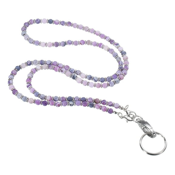Uxcell 34.6" Teacher Lanyard ID Badge Lanyards with Clips for Women Beaded Lanyard Cute Teacher Gifts Chains Keychains, Purple