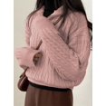 thumbnail image 4 of Women'S Sweaters Fall Winter Quarter Zip Long Sleeves Casual Ribbed Cable Knit Pullover Pink One size, 4 of 8