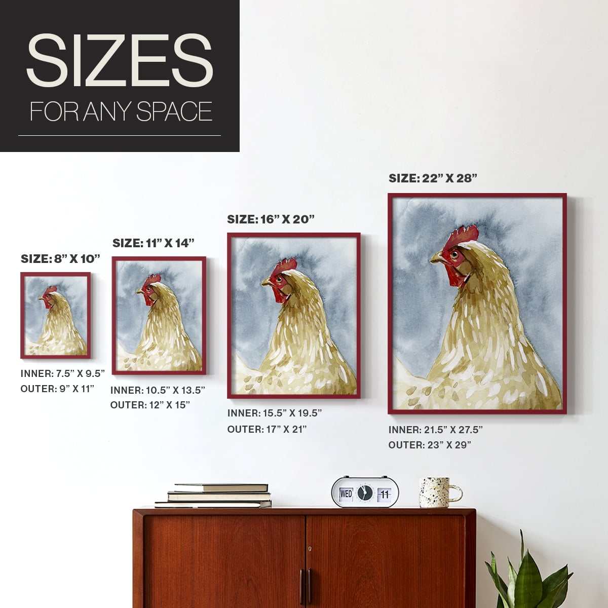 Chicken Portrait I Framed Print in Red Solid Wood Framed Print No Nail Hanging