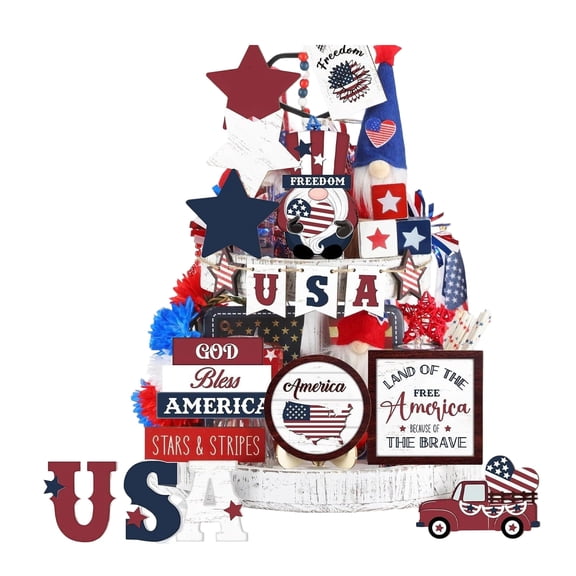 4th of July Patriotic Tiered Tray Decor Collection Figurines For Memorial Day 250th Anniversary for Home Party Display