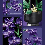Dyganceuny Purple Orchid Building Blocks Flower Set 666 PCS DIY Artificial Orchid Plant Kit with Pot for Home Office Decor, Botanical Collection Gift for Adults Women