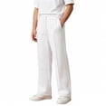 thumbnail image 6 of lnmuld Solid Kids Drawstring Wide Leg Sweatpants with Front Seam Detail White,7-8 Years, 6 of 7