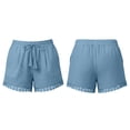 thumbnail image 3 of Workout Shorts Women Shorts for Women Lace Trim Summer Shorts Elastic Waist Drawstring Loose Beach Bottoms with Pockets Blue L, 3 of 7