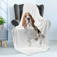 thumbnail image 4 of Beagle Soft Flannel Fleece Throw Blanket, Beagle Dog Posing Loving Puppy Furry Friend Companion Domestic Animal, Cozy Plush for Indoor and Outdoor Use, 60" x 80", Cinnamon Black White, by Ambesonne, 4 of 5