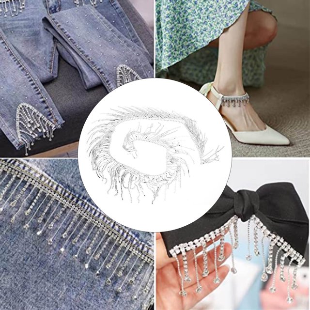 Rhinestones Tassel Chain, Irregular Sparkly Single Row 1 Yard Rhinestone Fringe Trim For Sewing Crafts