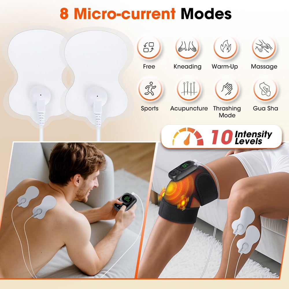 Cordless Heated Knee Massager, Portable 3-In-1 Heated Knee Elbow Shoulder Brace Wrap, 3 Vibrations and 6 Heating Modes Vibration Knee Heating Pad for Home Use (Black)
