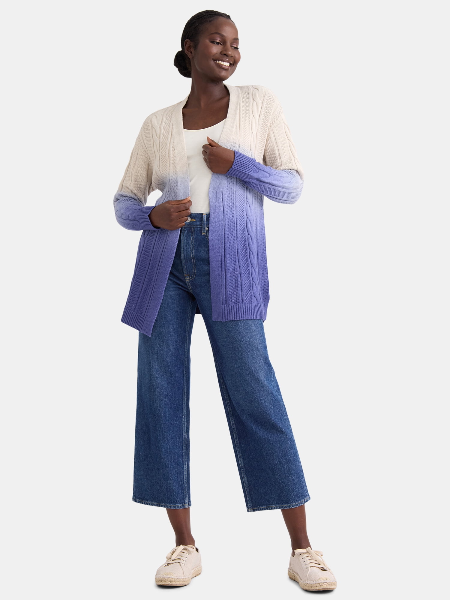 Time and Tru Women's Dip Dye Cardigan Sweater, Midweight, Sizes XS-XXXL