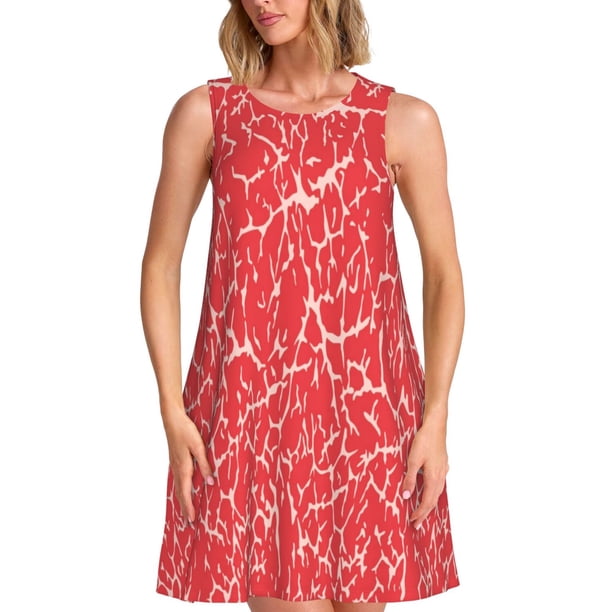 Fotbe Beef2 Vestido de Verano sin Mangas para Mujer – Vestido Midi Línea A, Estilo Camiseta Floral, Vestido Playero Casual y Fluido