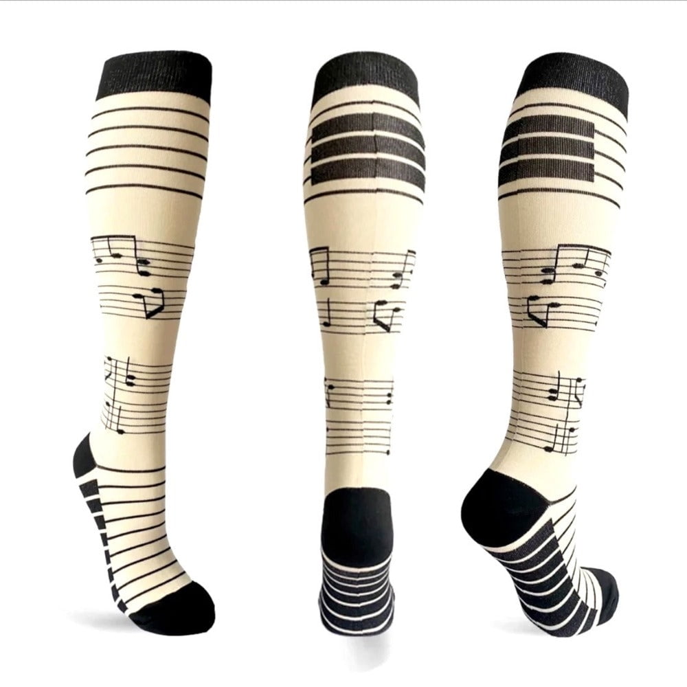 Music Note Pattern Knee High - (Compression Socks) Size: L/XL