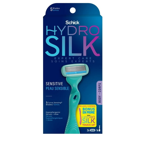 Rasoir pour peau sensible Schick Hydro Silk Sensitive Care avec rasoir pour sourcils et visage en prime