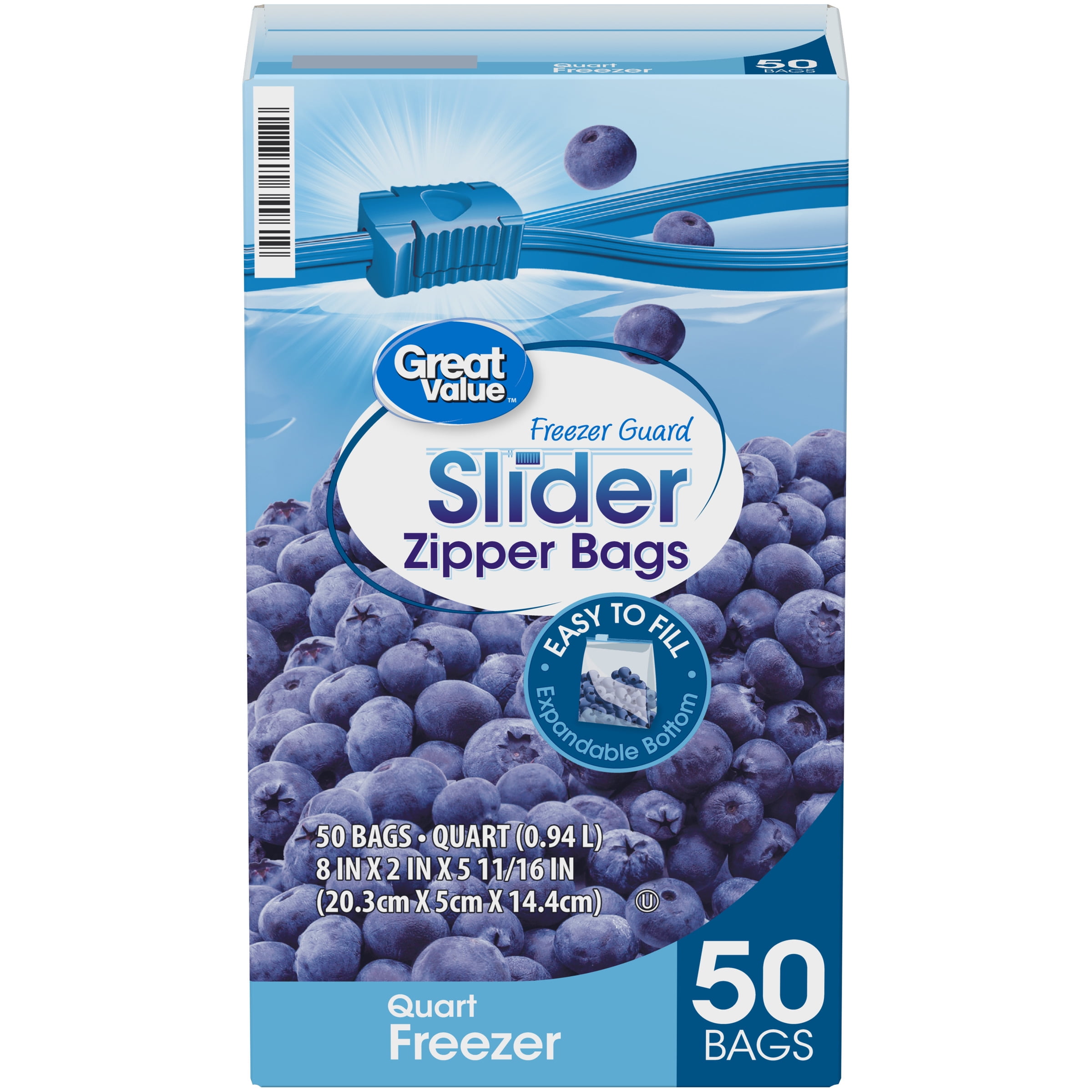 Great Value™ Freezer Guard Quart Freezer Slider Zipper Bags 50 ct Box