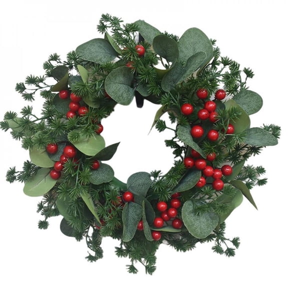SweetCandy Christmas Decoration Wreath Simulation Small Berry Eucalyptus Leaf Door Hanging Window Decoration 30Cm Berry Christmas Wreath