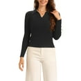 thumbnail image 1 of Suéter de punto con cuello de solapa y escote en V para mujer INSPIRE CHIC, talla S, color negro, 1 of 6