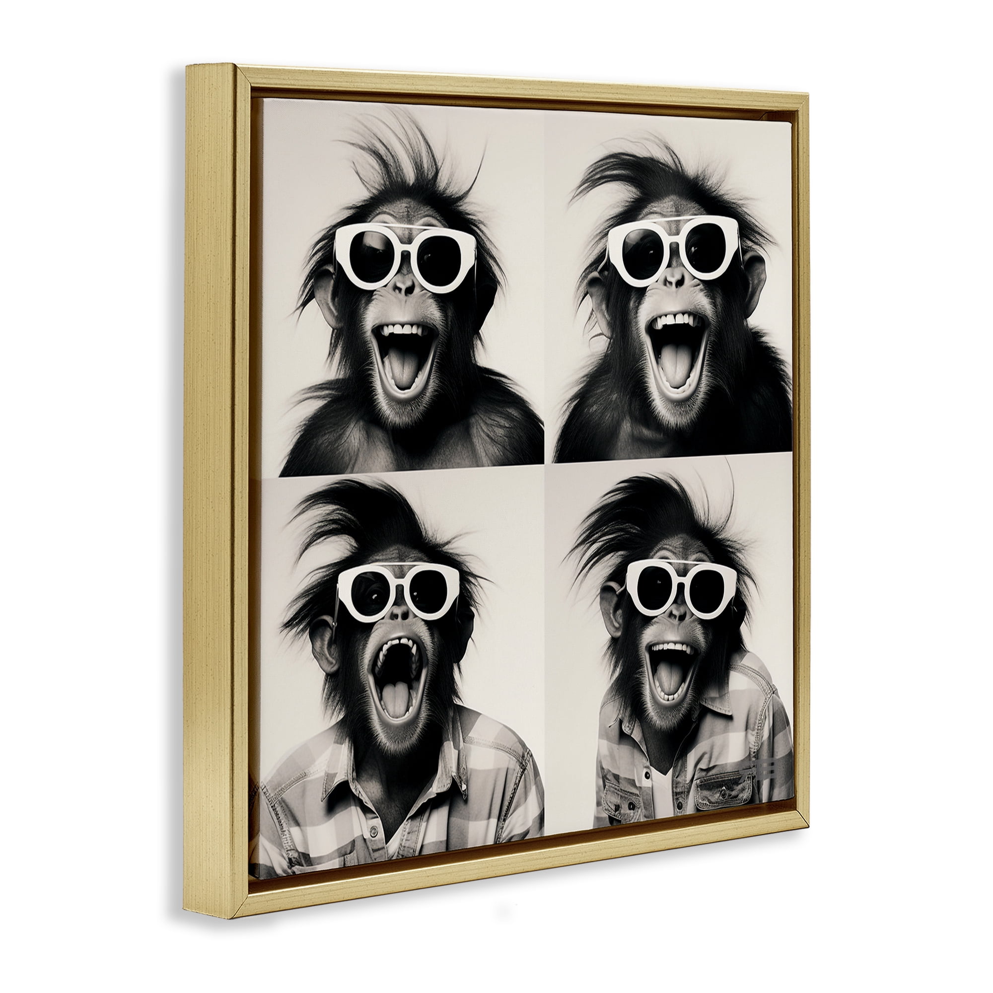 Stupell Industries Fun Sunglasses Monkey Animals Painting Gold Floater Framed Canvas Art Print Wall Art, 18 x 18