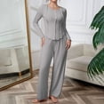 thumbnail image 6 of sdhkgrrt Women's 2 Piece Pajama Set Round Neck Long Sleeve Pullover Wide Leg Pants Fall Winter Casual Tracksuit Soft Stretchy Comfy Matching Lounge Outfit, Gray M, 6 of 6