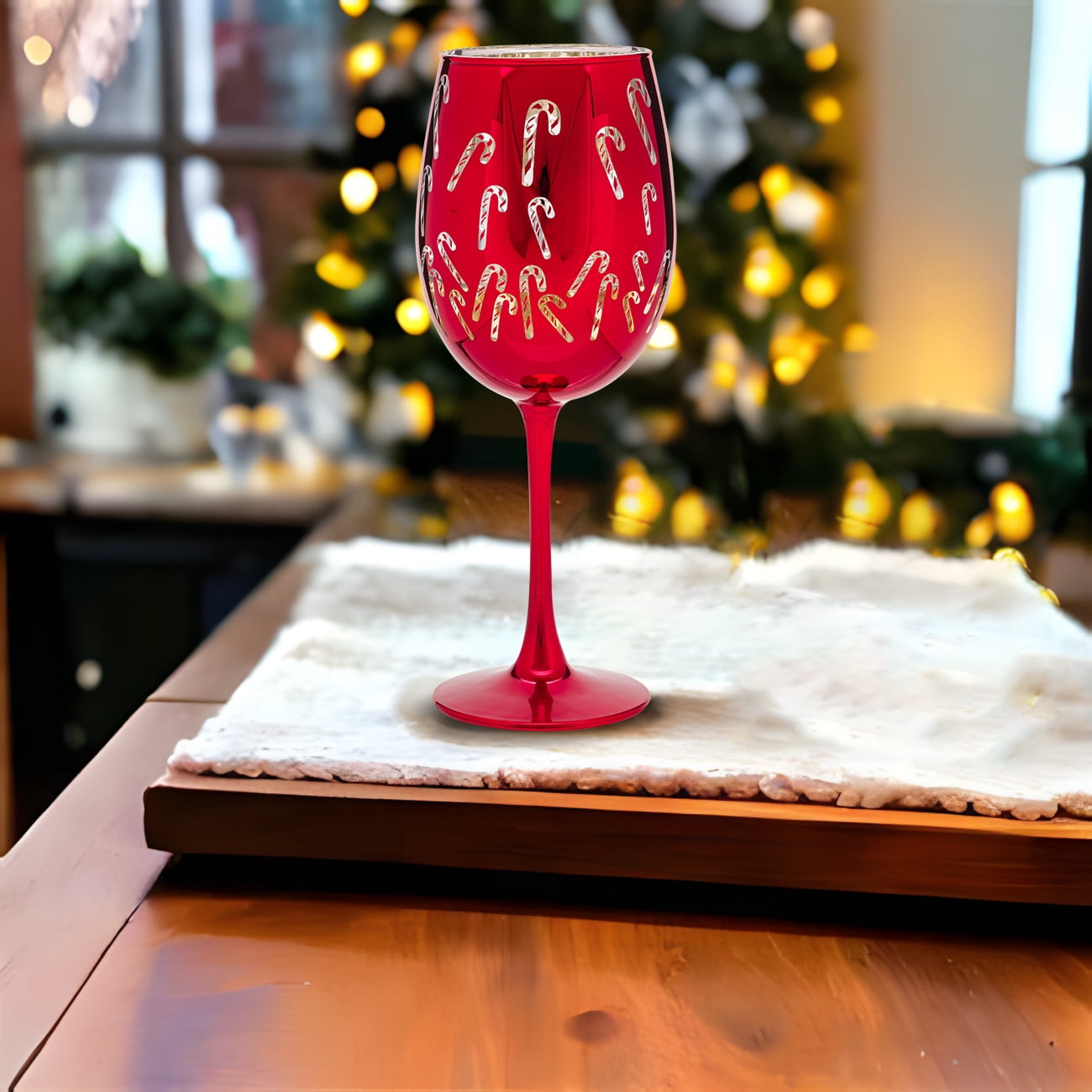 Holiday Time Candy Cane Wine Glasses, Red, 15.5 oz, 4-Piece Set