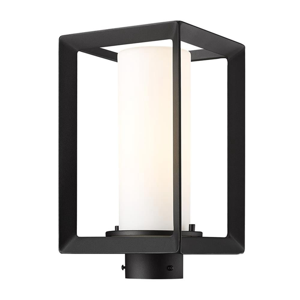 Smyth 1-Light Outdoor Post Light in Natural Black and Opal Glass