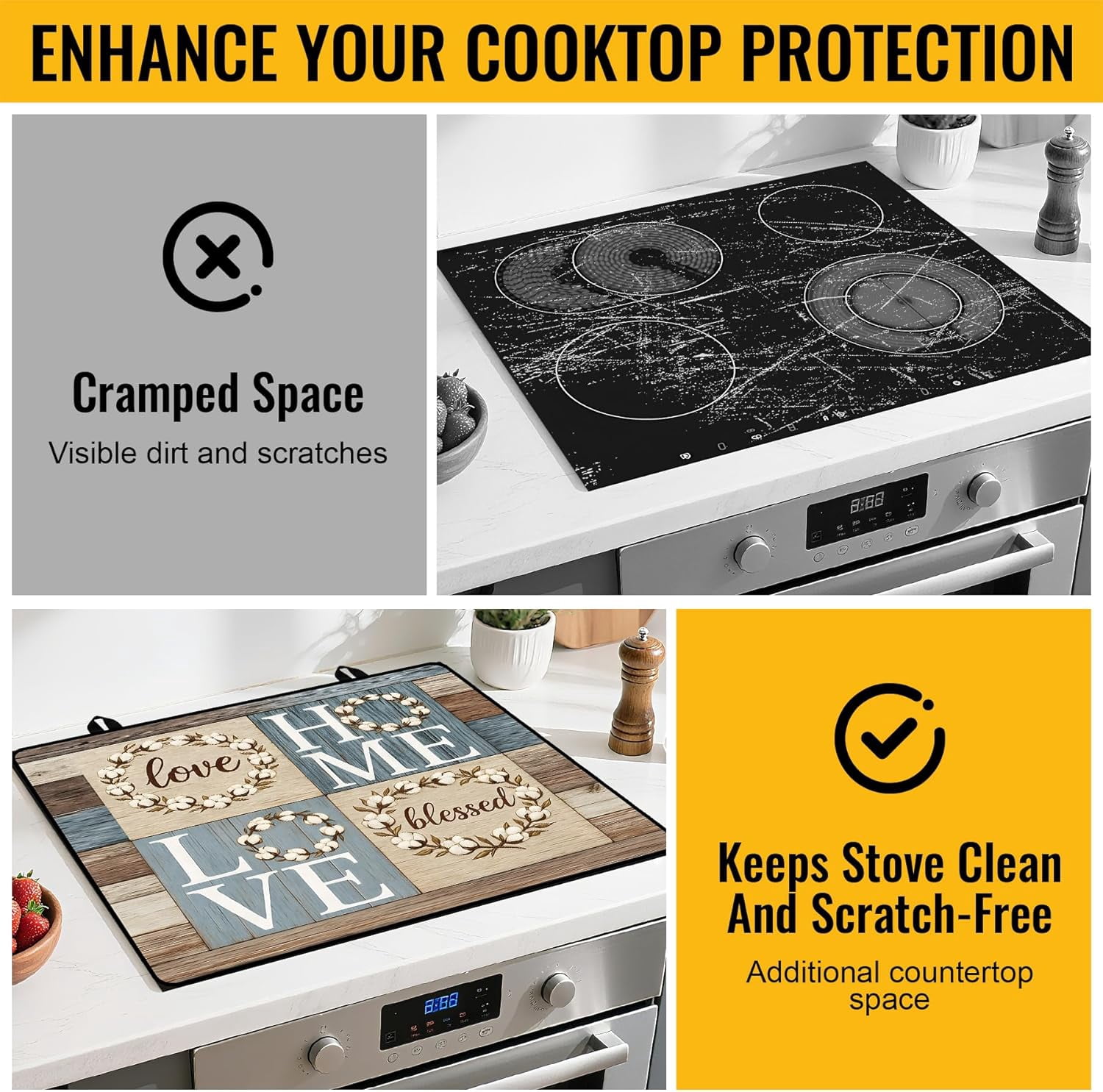 Stove Top Cover for Electric/Glass Stove, Flat Top Cooktop Protector, Electric Cooktop Cover, Extra Counter Space for Kitchen (HOME LOVE)
