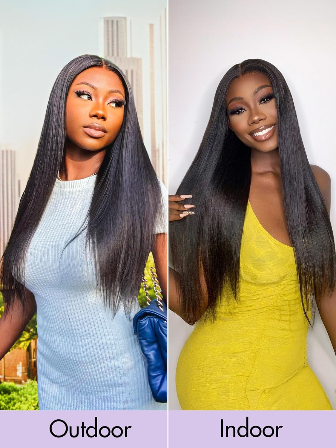 LUVME 100% Human Hair 5x5 Lace Front 18" Straight Wigs Glueless Pre Cut Plucked Long Black Closure for Women