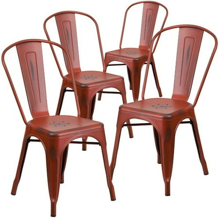 Flash Furniture 4pk Distressed Metal Indoor Stackable Chair, Multiple Colors