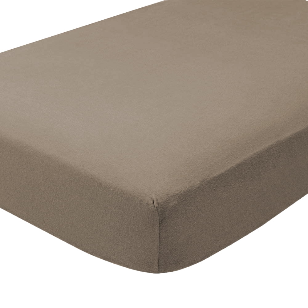 Bare Home Cotton Velvet Flannel Fitted Bottom Sheet, Twin XL, Taupe