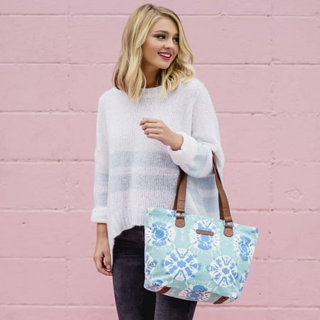 Distressed Hobo Bag Aqua Blue Bohemian Handbags Sierra Shoulder Tote Cotton Distressed Appearance Pewter Hardware Canvas Tie Dye Shoulder Bag ()