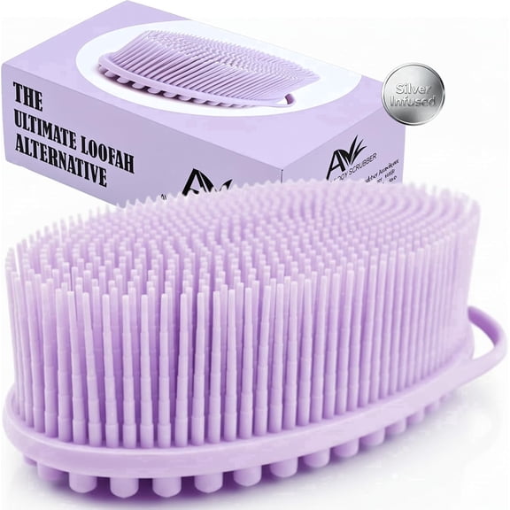 Avilana Silicone Body Scrubber Enhanced with Silver Infused Technology For Superior Cleanliness-Shower Brush (Style1-Lavender)