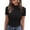 Black, variant on Women's Ribbed Knit Mock Neck Short Sleeve Top, Slim Fit Ruffle Edge Tee, Form Fitting Casual T-Shirt with Lettuce Trim Army Green S
