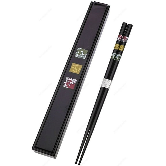 Kafuh KS6/B Japanese Chopsticks Set with Travel Carry Case, Black with Square Design