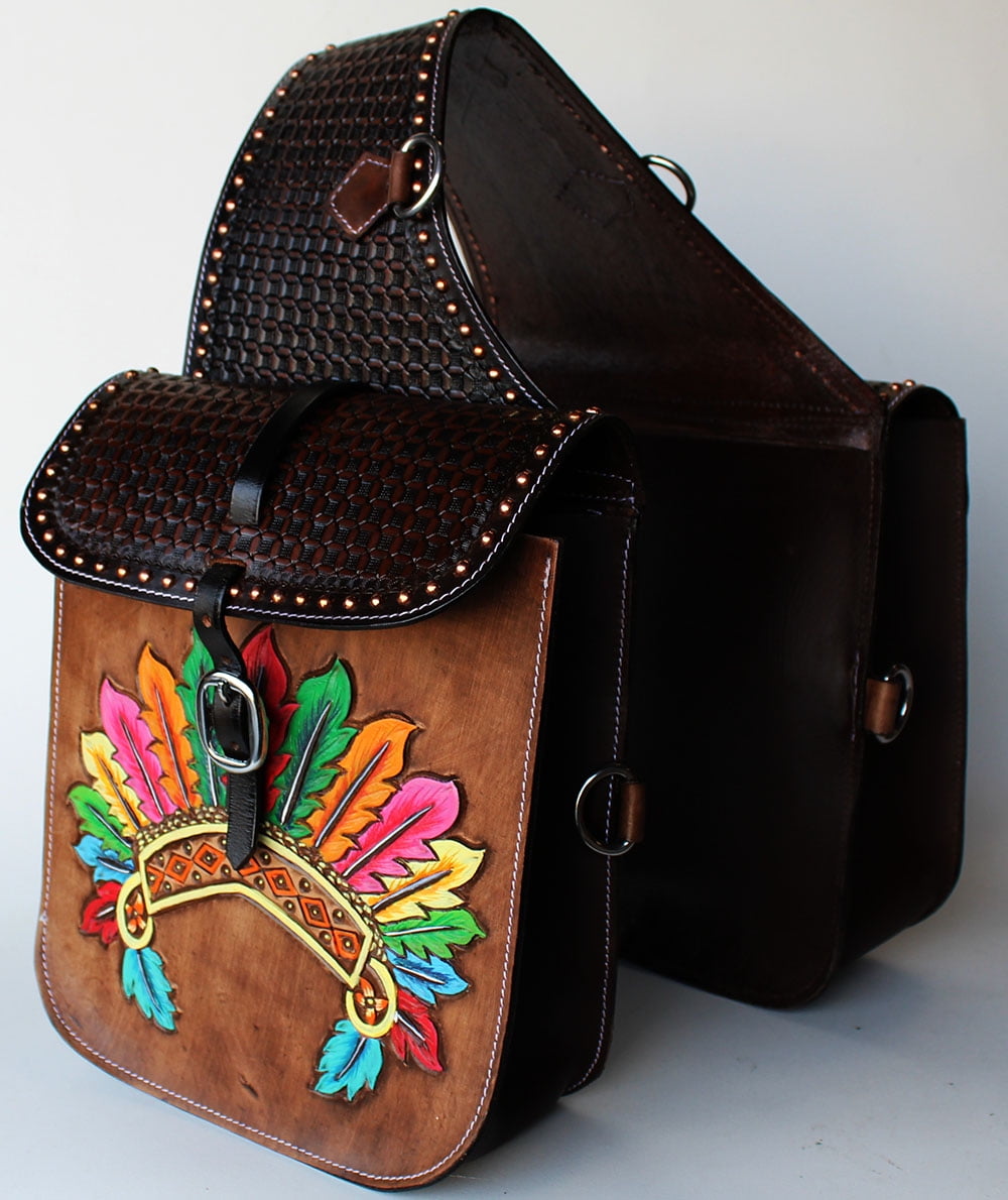 Horse WESTERN SADDLE BAG OR MOTOR CYCLE SADDLE BAGS HAND TOOLED BROWN