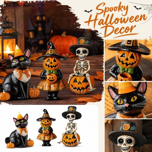 Halloween Decorations Halloween 2D Wooden Pumpkin Witch Ghost Leaf Fall Party Tabletop Decor Spooky Ornament for Mantel Shelf Display