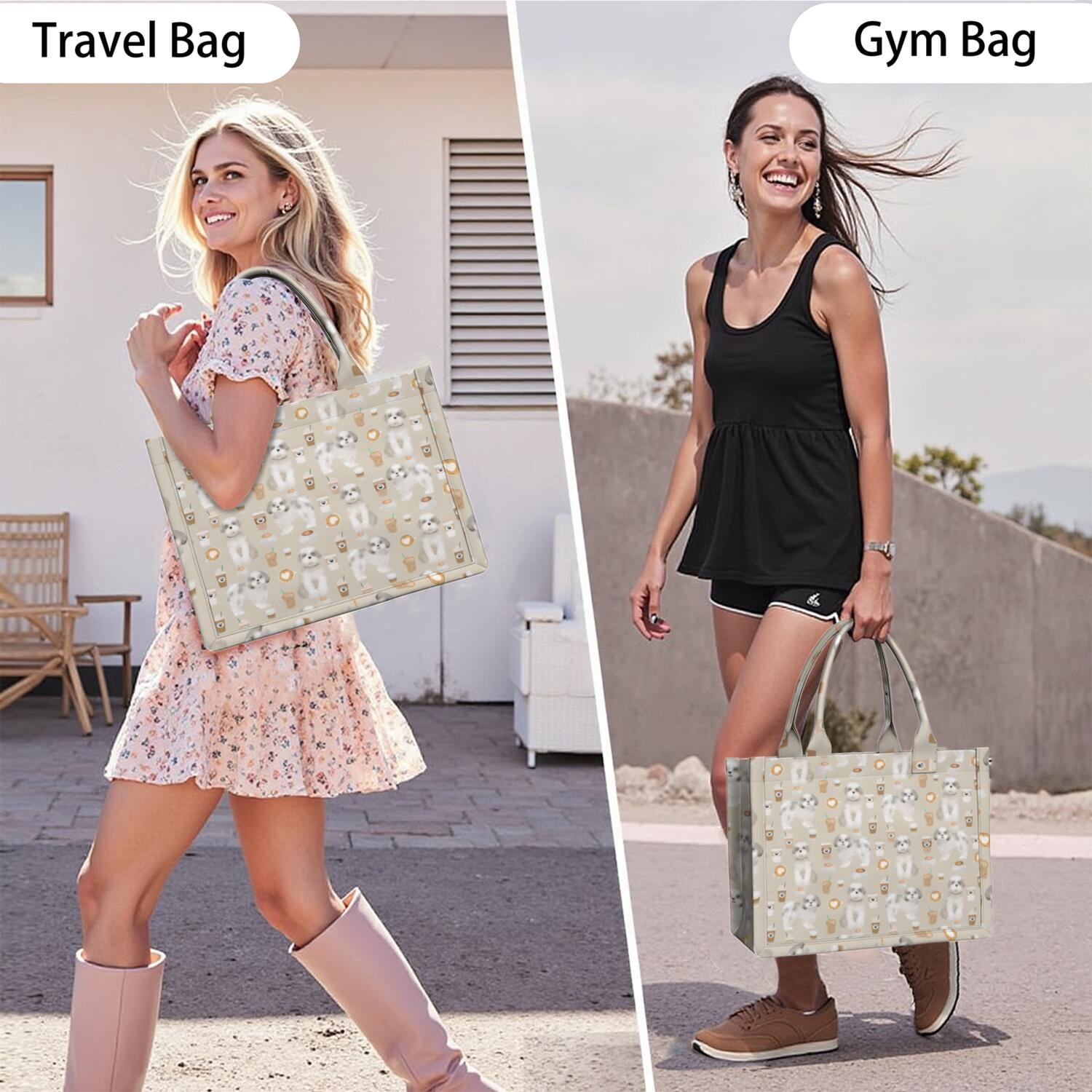 Large Capacity Tote Bag,Cute Shih Tzu Dog and Coffee Pattern Handbag Fashion Luxury Tote Bag,15.7"x13"x 5.1" Inches,Laptop Compatible