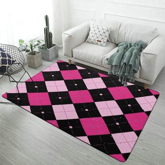 Pink Black Diamond Pattern Textured Background Home Decor Living Room Carpet Non-slip Soft Comfy Floor Rug Kitchen Bedroom Entrance Doormat Mats