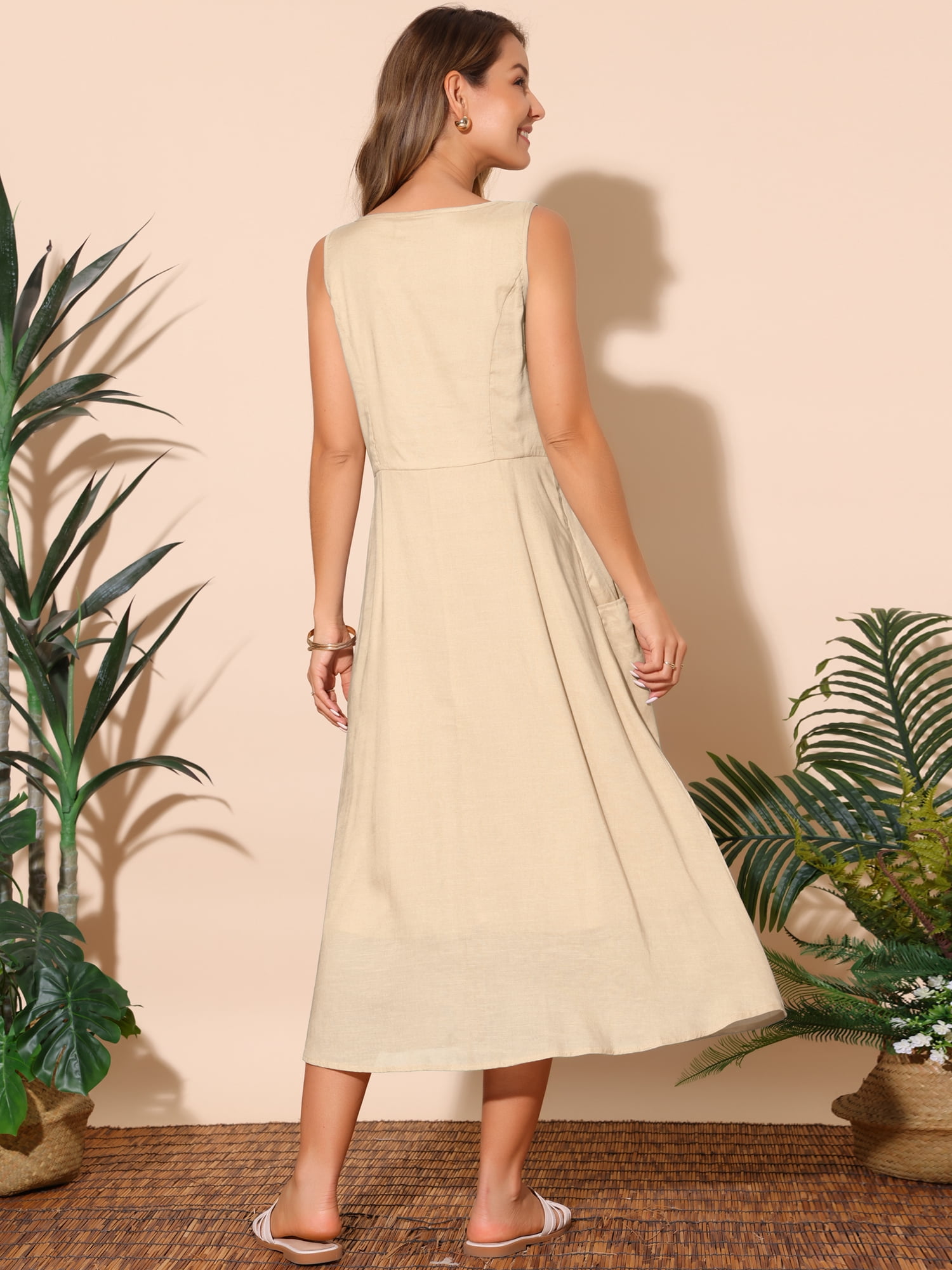 DARING DIVA Women's Sleeveless Loose Flowy Midi Tank Beach Dress M Khaki