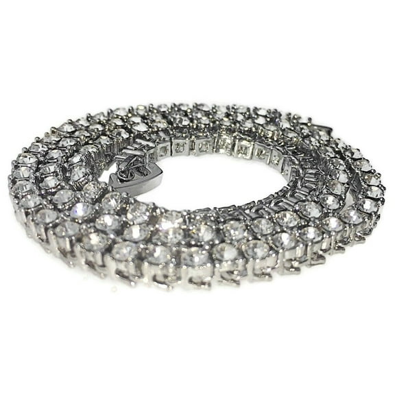 18" Chain Choker 1 One Row Silver Tone Bling Hip Hop Tennis Necklace