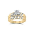 thumbnail image 2 of FB Jewels 10kt Yellow Gold His Hers Round Diamond Cluster Matching Wedding Set 1/10 Cttw Size 5, 2 of 4